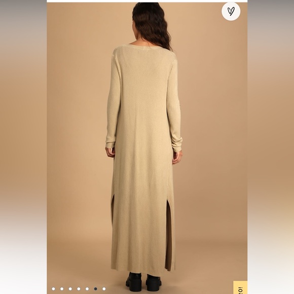 Lulu's Cream Maxi Dress with Side Slit And Cover Up To Match - Picture 3 of 8